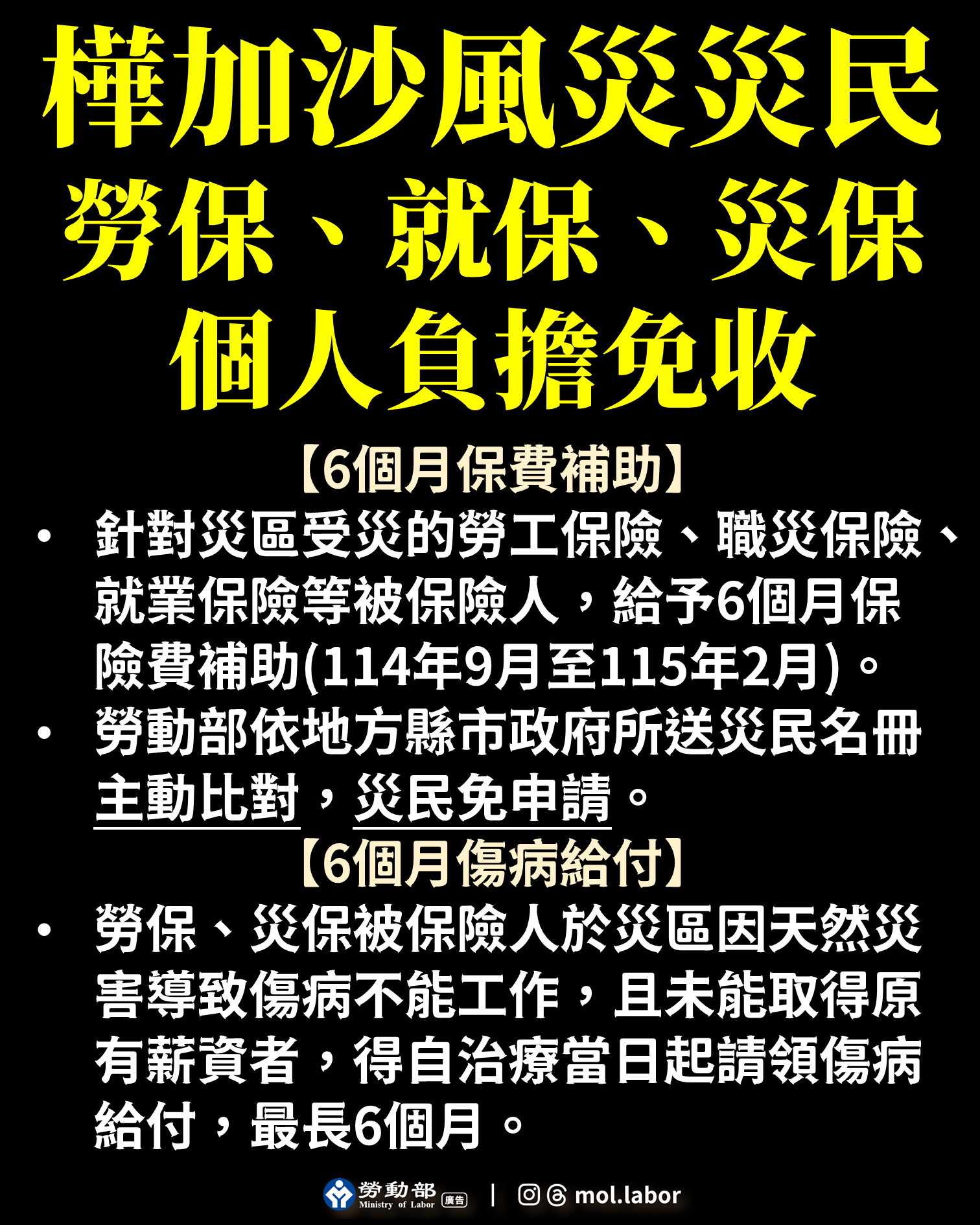 樺加沙颱風重創南花蓮，勞動部提供保費補助及傷病給付協助措施，持續支援災後復原