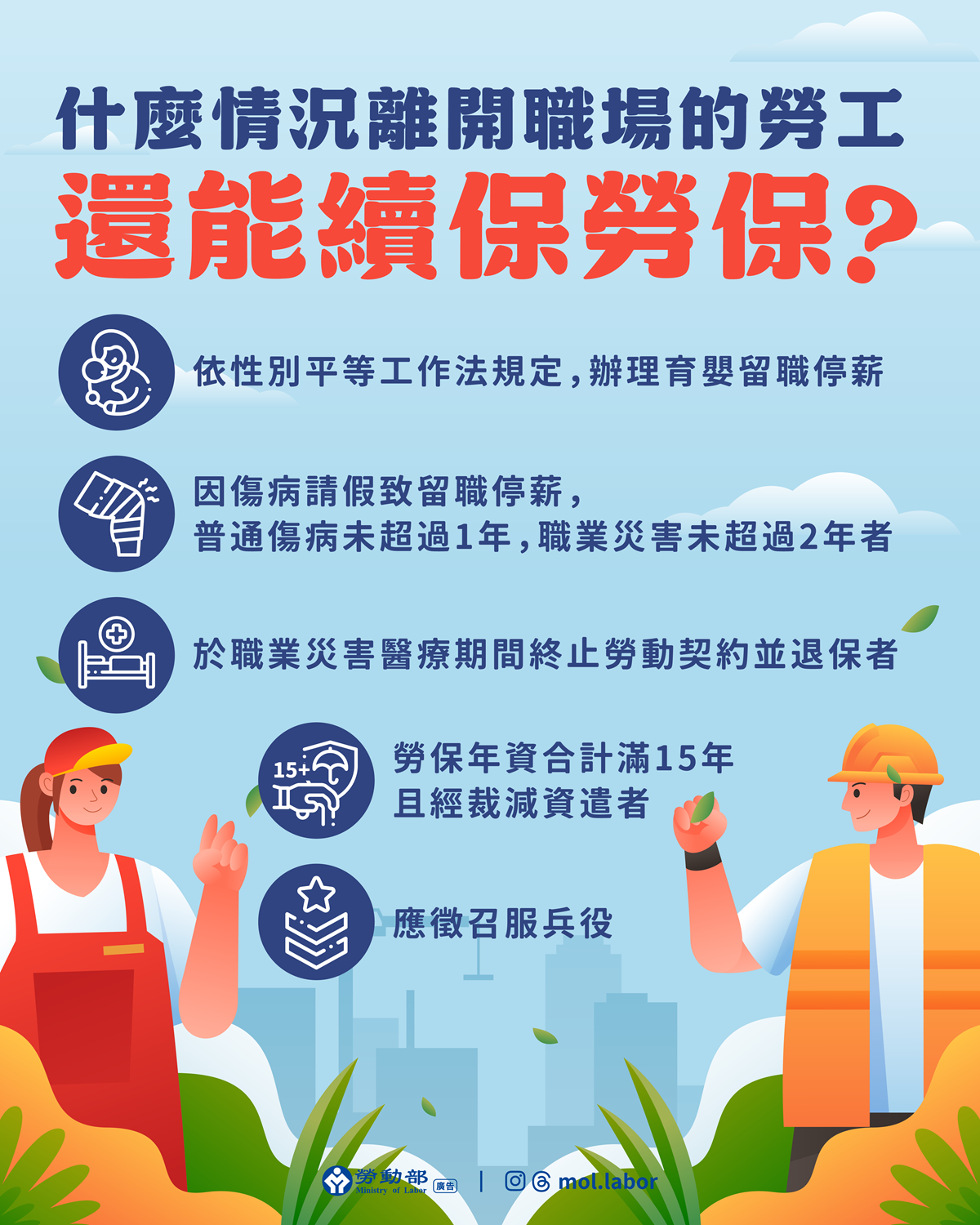 什麼情況離開職場的勞工還能續保勞保？有哪些權益？勞動部報乎你知！
